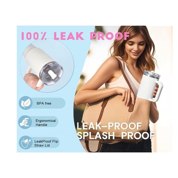 30 oz Tumbler with Handle Detachable Flip Straw Vacuum Insulated Leak Proof - Picture 2 of 6